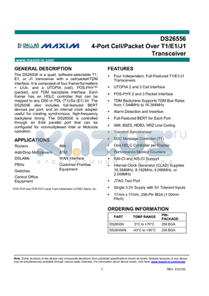 DS26556N datasheet - 4-Port Cell/Packet Over T1/E1/J1 Transceiver