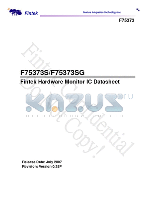 F75373SG datasheet - Fintek Hardware Monitor IC Datasheet