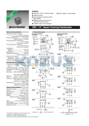 3362 datasheet - 1/4  Square Trimming Potentiometer