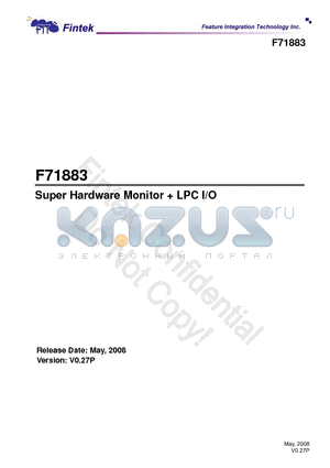 F71883FG datasheet - Super Hardware Monitor  LPC I/O