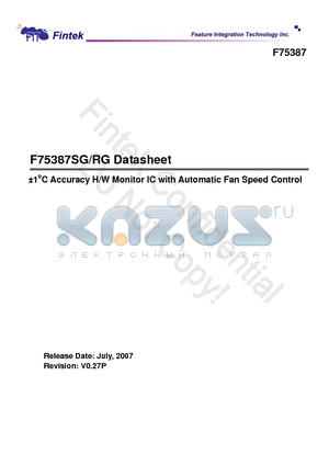 F75387SG datasheet - a1oC Accuracy H/W Monitor IC with Automatic Fan Speed Control