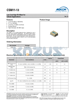 CSM11-13 datasheet - Low Cost High IP3 Mixer for Cellular Applications