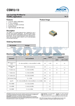 CSM12-13 datasheet - Low Cost High IP3 Mixer for PCS/WLL Applications