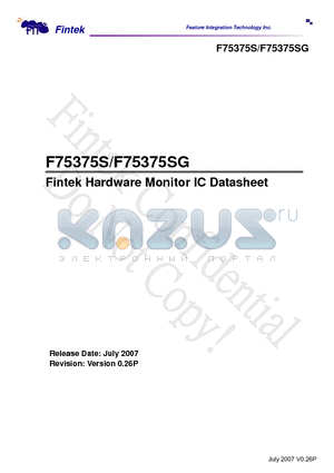 F75375SG datasheet - Fintek Hardware Monitor IC Datasheet