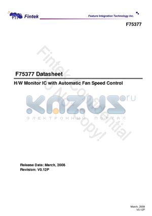 F75377 datasheet - H/W Monitor IC with Automatic Fan Speed Control