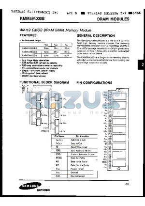 KMM594000B datasheet - 4M x 9 CMOS DRAM SIMM Memory Module