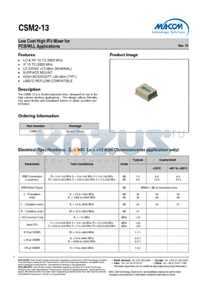 CSM2-13 datasheet - Low Cost High IP3 Mixer for PCS/WLL Applications