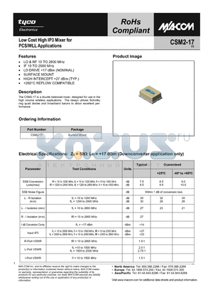 CSM2-17 datasheet - Low Cost High IP3 Mixer for PCS/WLL Applications