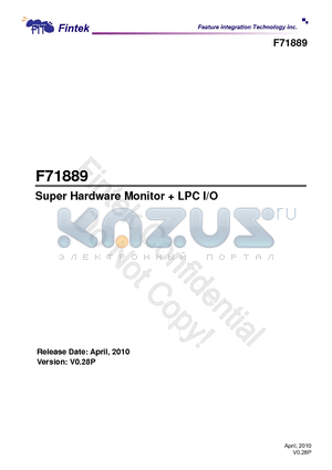 F71889 datasheet - Super Hardware Monitor  LPC I/O