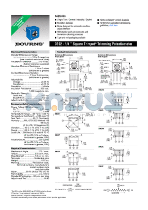 3362H-1-502LF datasheet - 3362 - 1/4  Square Trimpot^ Trimming Potentiometer