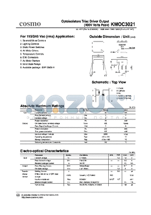 KMOC3021 datasheet - Optoisolators Triac Driver Output(400V Volts Peak)