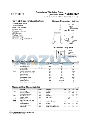 KMOC3022 datasheet - OPTOISOLATORS TRIAC DRIVER OUTPUT ( 400VOLTGE PEAK )