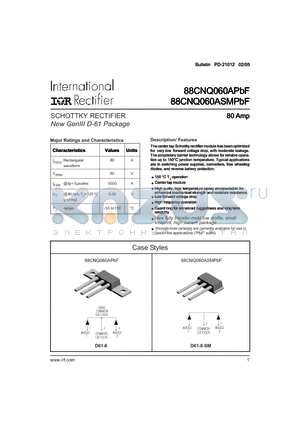 88CNQ060APBF datasheet - SCHOTTKY RECTIFIER