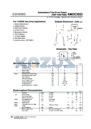 KMOC3023 datasheet - OPTOISOLATORS TRIAC DRIVER OUTPUT