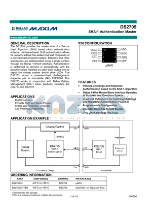 DS2705U datasheet - SHA-1 Authentication Master