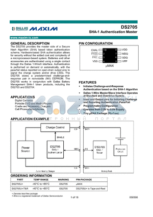 DS2705 datasheet - SHA-1 Authentication Master