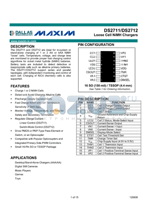 DS2711E+ datasheet - Loose Cell NiMH Chargers