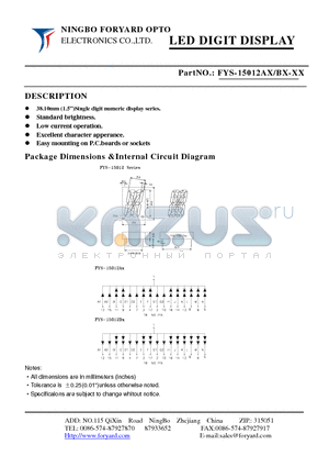 FYS-15012AX datasheet - LED DIGIT DISPLAY