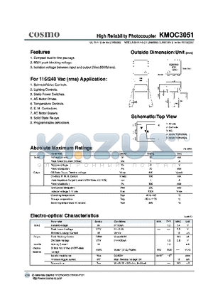 KMOC3051 datasheet - High Reliability Photocoupler