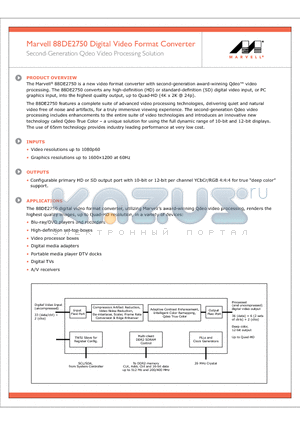 88DE2750 datasheet - Digital Video Format Converter Second-Generation Qdeo Video Processing Solution