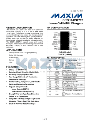 DS2711Z datasheet - Loose-Cell NiMH Chargers Detect and Avoid Charging Alkaline Cells