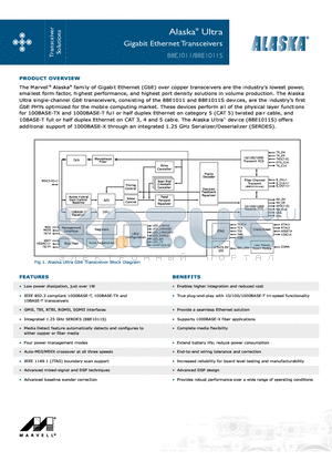 88E1011S datasheet - Alaska^ Ultra Gigabit Ethernet Transceivers