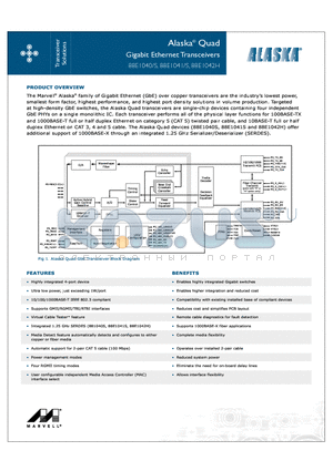 88E1041/S datasheet - Alaska^ Quad Gigabit Ethernet Transceivers