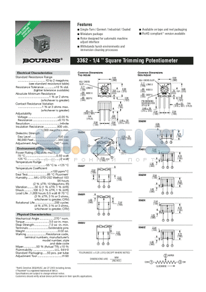 3362P-1-502T datasheet - 1/4  Square Trimming Potentiometer