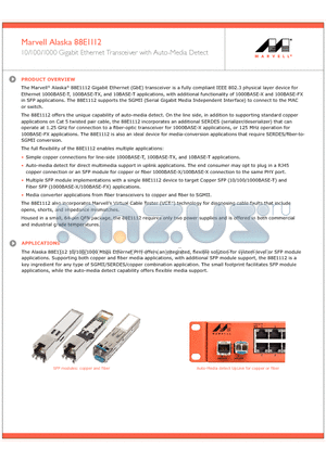 88E1112 datasheet - 10/100/1000 Gigabit Ethernet Transceiver with Auto-Media Detect
