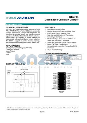 DS2714 datasheet - Quad Loose Cell NiMH Charger