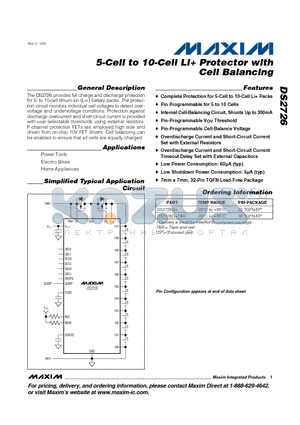 DS2726G+ datasheet - 5-Cell to 10-Cell Li Protector with Cell Balancing