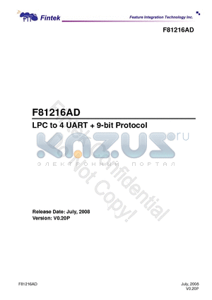 F81216AD datasheet - LPC to 4 UART  9-bit Protocol