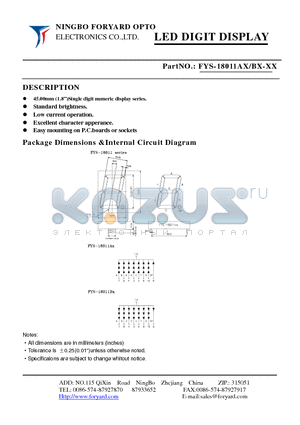 FYS-18011AX datasheet - LED DIGIT DISPLAY