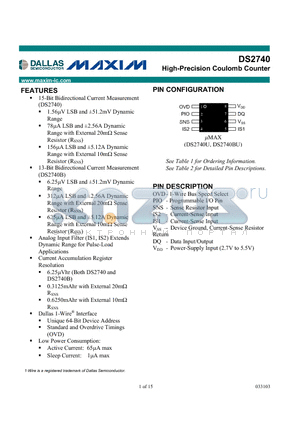 DS2740B datasheet - High-Precision Coulomb Counter