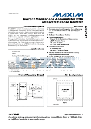 DS2741 datasheet - Current Monitor and Accumulator with Integrated Sense Resistor