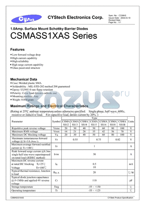 CSMASS1XAS datasheet - 1.0Amp. Surface Mount Schottky Barrier Diodes