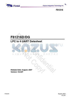 F81216DG datasheet - LPC to 4 UART Datasheet