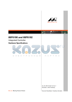 88F6192 datasheet - Integrated Controller Hardware Specifications