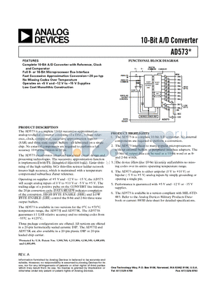 AD573SD datasheet - 10-Bit A/D Converter