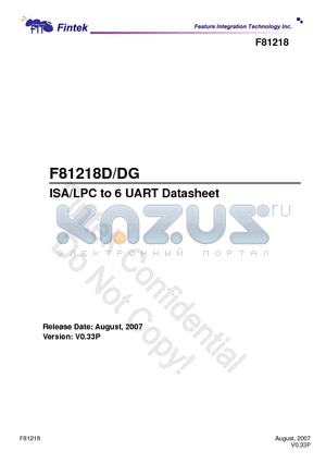 F81218 datasheet - ISA/LPC to 6 UART Datasheet