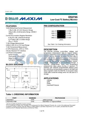 DS2745_09 datasheet - Low-Cost I2C Battery Monitor