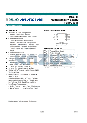 DS2751E-025/T datasheet - Multichemistry Fuel Garge