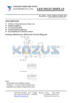 FYS-18011DX datasheet - LED DIGIT DISPLAY