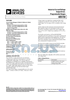 AD5750 datasheet - Industrial Current/Voltage Output Driver, Programmable Ranges