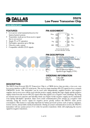 DS276 datasheet - Low Power Transceiver Chip