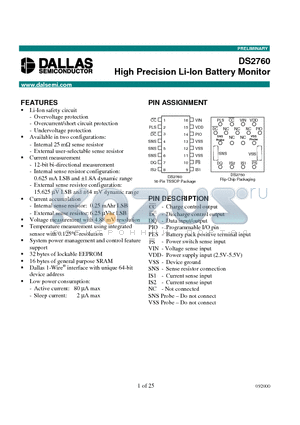 DS2760E datasheet - High Precision Li-Ion Battery Monitor