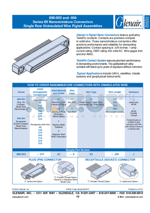 890-003 datasheet - Single Row Uninsulated Wire Pigtail Assemblies