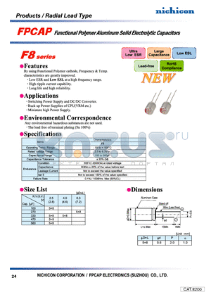 F8SERIES datasheet - FUNCTIONAL POLYMER ALUMINUM SOLID ELECTROLYTIC CAPACITORS