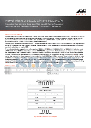 88X2242M datasheet - Integrated Dual-port and Quad-port Multi-speed Ethernet Transceiver with MACSec and Electronic Dispersion Compensation Technology