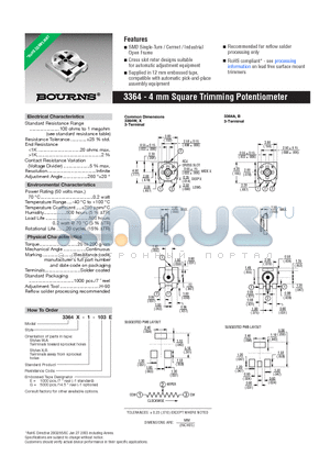 3364 datasheet - 4 mm Square Trimming Potentiometer